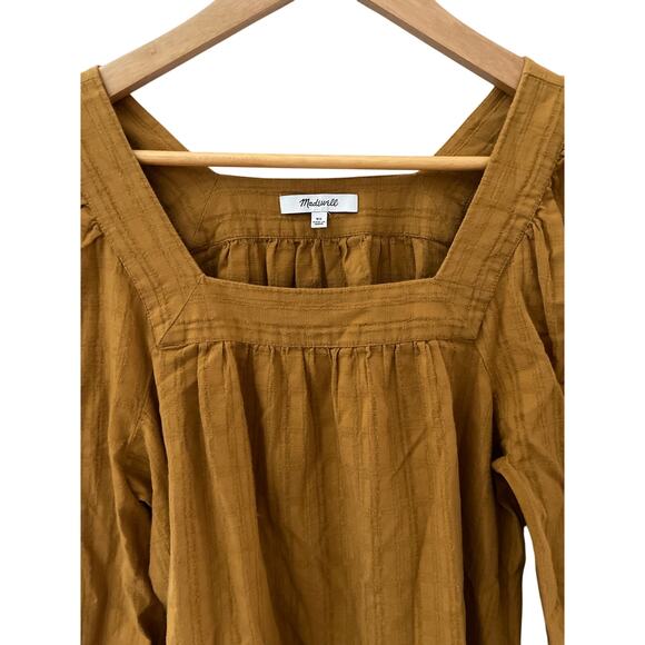 Madewell Square-Neck Bubble-Sleeve Textured Top in Antique Gold Size XS - Picture 5 of 9